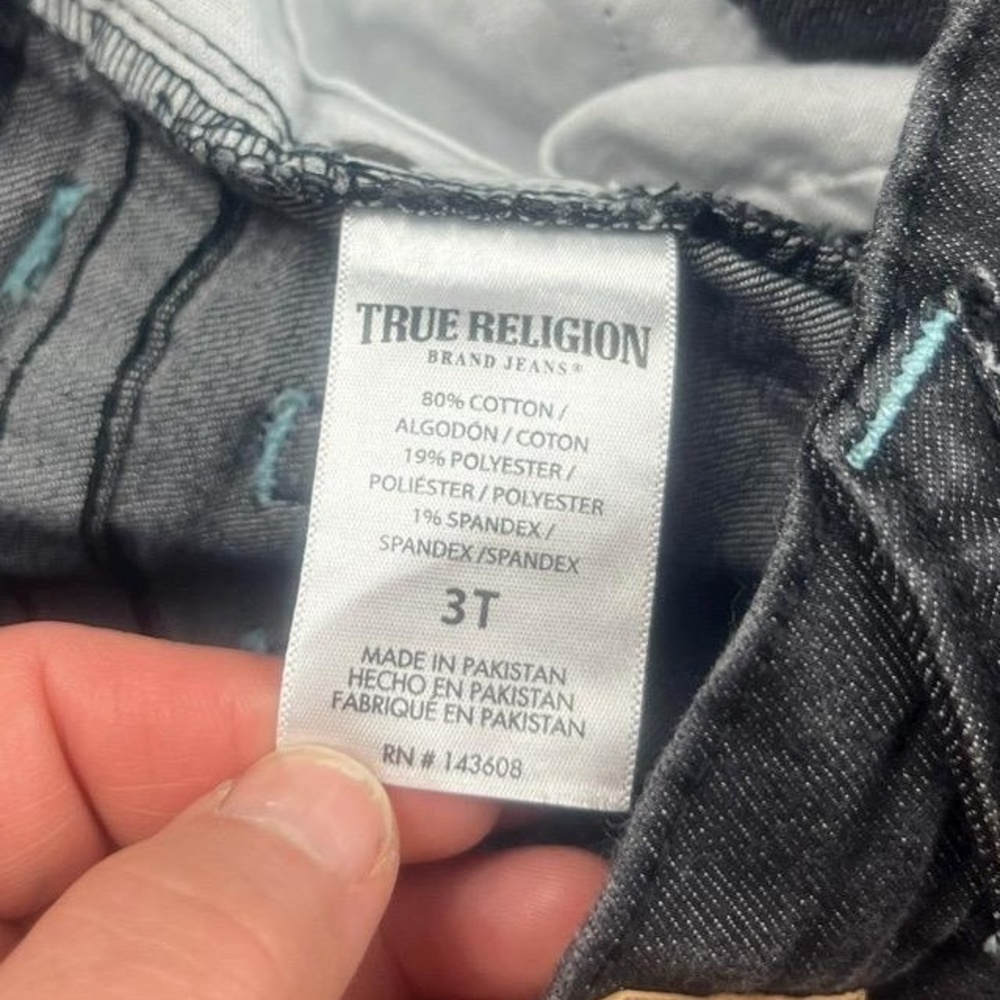 TRUE RELIGION Denim Shorts Kids 3T Distressed Black Cuffed Contrast Stitching - Picture 5 of 9